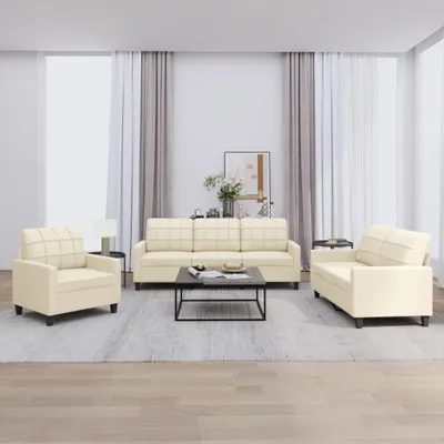 Obrázok produktu pre vidaXL 3-dielna sedacia súprava s vankúšmi krémová Imitácia kože