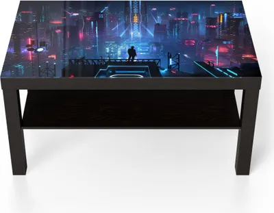 Produktbild von DEQORI Couchtisch 90x55 cm Schwarz 'Cyberpunk Stadt bei Nacht' Glas Beistelltisch
