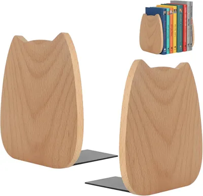 Imagen del producto de Soportes para libros de madera de haya, 2 unidades, 12x10x14 cm, con base antideslizante para estanterías