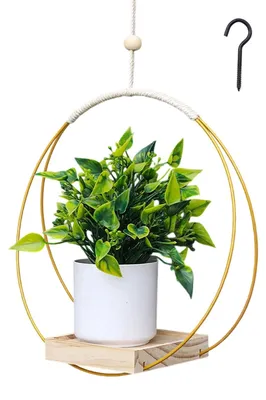 Obrázok produktu pre Omgoods – Zavesené kvetináče s háčikmi a drevenou základňou, 30 x 30 cm