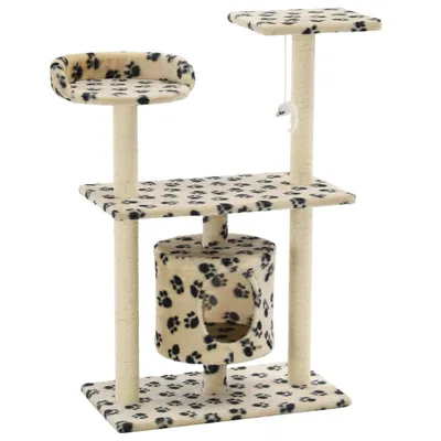 Produktbild von Katzen-Kratzbaum Sisal 95 cm Beige Pfoten-Aufdruck