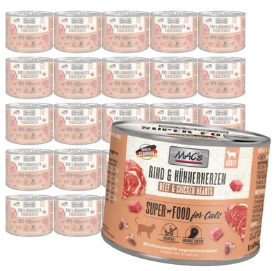Produktbild von MAC's 24x200g getreidefreies Nassfutter für Katzen mit Rind- und Geflügelherzen