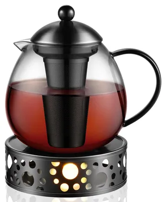 Productafbeelding van Zwarte theepot met stoofje, 1500 ml, borosilicaatglas en roestvrij staal