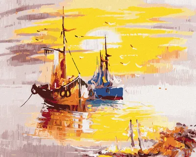 Produktbild von Diamondi - Diamond painting - BEMALTE SCHIFFE UND SONNENUNTERGANG, 40X50 cm, mit Keilrahmen (bereits gespannt)