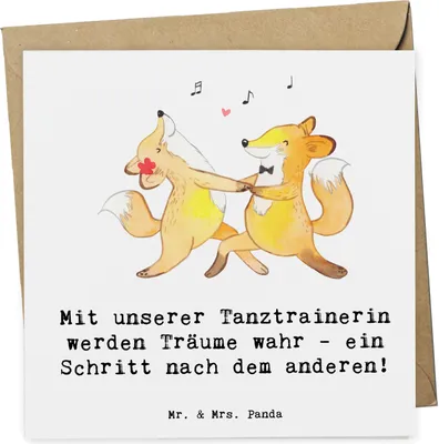 Produktbild von Mr. & Mrs. Panda Klappkarte Tanzen Trainerin - Weiß - Geschenk, Danksagung, Magie des Tanzens, Tanzlehrerin, faltkarte, Glückwunschkarte, Leidenschaft, Tanztraining