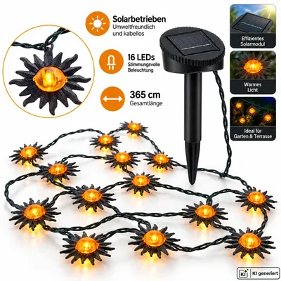 Produktbild von Solar Lichterkette 16 LED Sonnen 365 cm Garten Terrasse Balkon warmweiß Outdoor