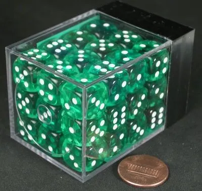 Produktbild von Chessex Durchscheinendes Grün/Weiß D6 12mm Würfelset (36 Stück)