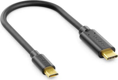 Produktbild von deleyCON 0,15m Kurzes USB-C auf Micro-USB Kabel - Ladekabel, Datenkabel - Kompatibel für Handy, Smartphone, Tablet mit Micro-USB-Buchse oder Ladeadapter, Notebook mit USB-C - Schwarz