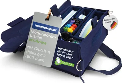Produktbild von Magnetoplan Moderatorentasche ecoAware inklusive Inhalt - PET-Filz - Blau - 1900 Teile