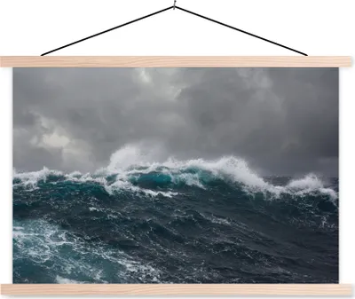 Produktbild von MuchoWow® Textilposter Meer - Sturm - Welle 120x80 cm mit holzfarbenen Rahmen - Aufhängeset