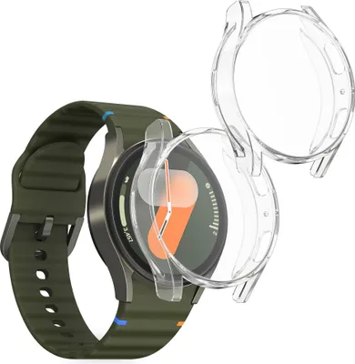 Produktbild von kwmobile 2x Schutzhülle kompatibel mit Samsung Galaxy Watch 7 40mm Hülle - Fullbody Cover Set aus Silikon - Transparent