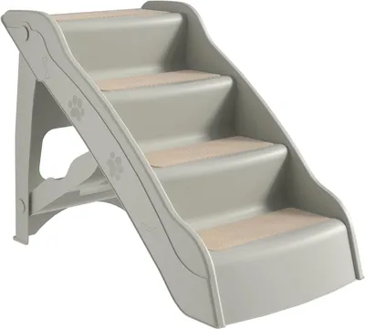 Productafbeelding van Opvouwbare hondentrap - Huisdierhelling - Veilig instappen - Stabiele driehoek structuur - 49 cm hoog - Bruin/grijs
