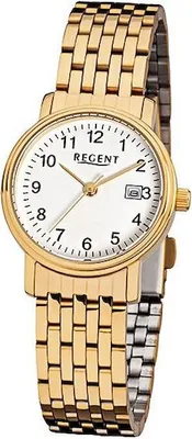 Produktbild von Regent F-717 Damen-Armbanduhr, Gold-Gehäuse, Metall-Armband