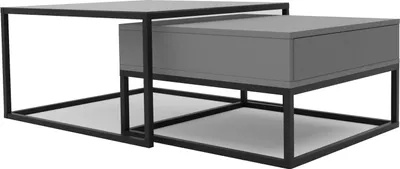 Produktbild von Idohome - Couchtisch 2er Set Glastisch 2in1, mit Schublade und Stauraum, Push-to-Open, Metallrahmen, ELEGANT - Farbe Grau