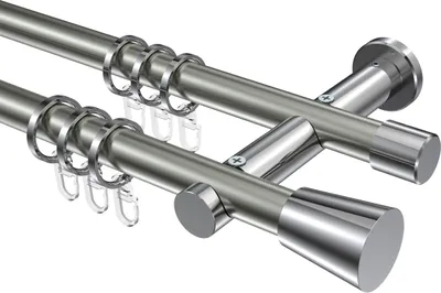 Produktbild von Interdeco Gardinenstange / Vorhangstange Edelstahl-Optik / Chrom, Typ Platon Sitra (Konus), 20 mm Ø 2-läufig, 520 cm