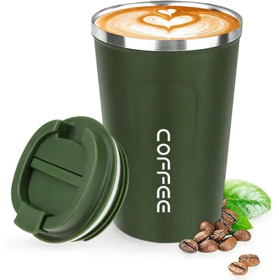 Productafbeelding van Koffiebeker voor onderweg, thermosbeker, roestvrij staal, lekvrij, groen, 380 ml