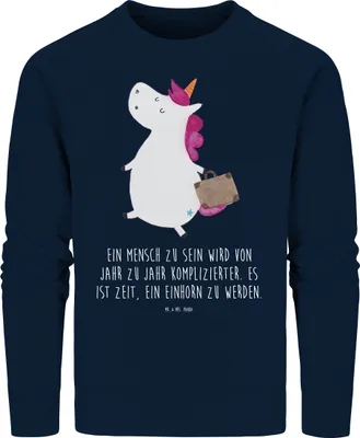 Produktbild von Mr. & Mrs. Panda Nachhaltiger Pullover Einhorn Koffer Größe M - French Navy - Geschenk, Spaß, Baumwoll Sweatshirt, Lustig, Einhörner, Pulli, Abenteuer, Reise, Sweater