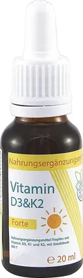 Produktbild von VITARAGNA® Vitamin-D und Vitamin-K Forte D3K2 Tropfen flüssig, hochdosiertes Liquid in MCT-Öl gelöst und bioaktiver MK7 Form - 20ml, clean, glutenfrei, sojafrei