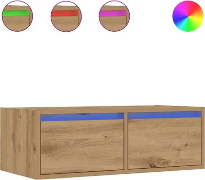 Imagen del producto de Mueble de televisión vidaXL con iluminación LED, estilo "Artisan" en roble, 75 x 35,5 x 25 cm