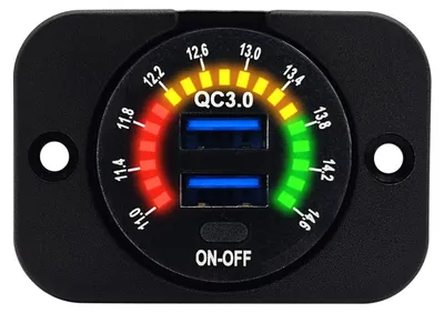 Produktbild von ProRide USB-Autolader, 2 Ports, QC3.0 18W, Voltmeter, Schalter, 12V, IP54
