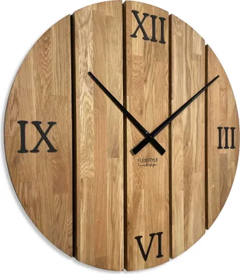 Produktbild von FLEXISTYLE Wanduhr XXL groß Solid Oak wanduhr Eiche Badezimmer Wohnzimmer Holz modern 80 cm Durchmesser ohne tickgeräusche holzoptik (Eiche, 80cm)