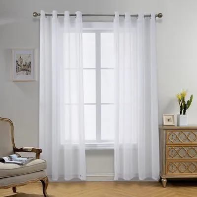 Productafbeelding van Transparante gordijnen - Met oogjes en linnenlook - Geschikt voor woonkamer en slaapkamer - Set van 2, afmetingen 225 cm hoog x 140 cm breed, wit