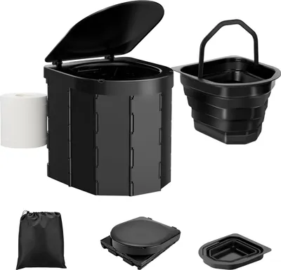 Produktbild von Tragbares Campingtoilet für Männer und Frauen - Hygienischer Eimer - Faltbares Autotoilet - Reistoilet mit Tragetasche