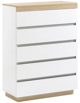 Immagine prodotto di HOMCOM Cassettiera 5 Cassetti Minimal in Legno, 80x40x109 cm, Bianco e color Rovere