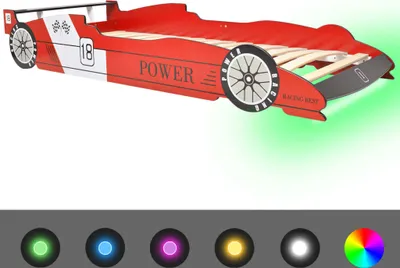 Image de vidaXL Lit d'enfant avec LED au design de voiture de course 90 x 200 cm rouge
