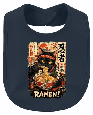 Productafbeelding van Ramen Schwarze Katze Ninja Japan Nudels, Fuji, Vintage, Y2K, Ukiyo-e, Babylapje, Marineblauw, One size