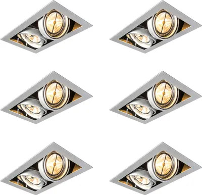 Produktbild von QAZQA - Set mit 6 Einbaustrahlern stahl I nickel matt AR111 Verstellbar 2-Lichter - Oneon I Wohnzimmer I Schlafzimmer - Stahl - LED geeignet G53