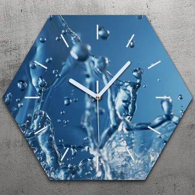 Produktbild von Uhr hexagonal 40 cm Glas Geräuschlos weiße Zeiger - Spritzen Wasser