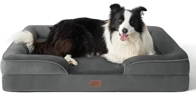 Produktbild von Orthopädisches Hundebett 89x63 cm Dunkelgrau mit eierförmigem Schaum, waschbar, rutschfest