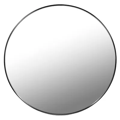 Produktbild von Runder Wandspiegel mit Metallrahmen für Bad, Flur und Wohnraum – Moderner Dekospiegel – Schwarz, Ø 80 cm