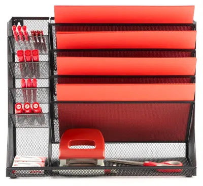 Produktbild von Schreibtisch Organizer - Stiftehalter - Büro Organizer - Briefablage - Dokumentenablage A4 - Dokumente und Stifte Organizer für Schreibtisch - aus Metall - Schwarz