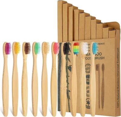 Image de Brosse à dents en bambou 10 pièces pour enfants Poils souples Respectueux de l'environnement Sans plastique BIO
