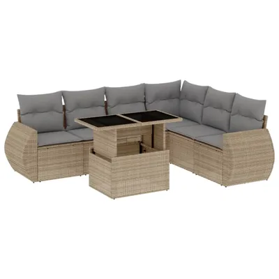 Produktbild von vidaXL 7-tlg. Garten-Sofagarnitur mit Kissen Beige Poly Rattan
