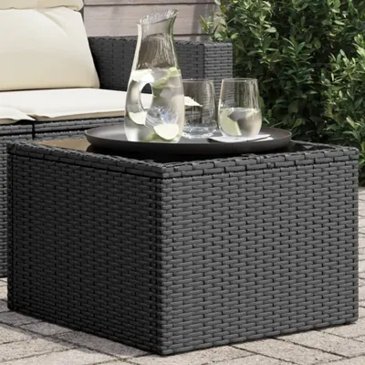 Produktbild von Gartentisch mit Glasplatte Schwarz 55x55x37 cm Poly Rattan, Gartentische 365969
