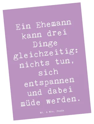 Produktbild von Mr. & Mrs. Panda Postkarte Spruch Ehemann Fähigkeiten - Lavendeltraum - Geschenk, Loyalität, herzerwärmende Sprüche, Postkarten, einzelkarte, bildkarte, Müdigkeit, Liebe