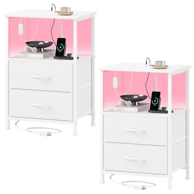 Immagine prodotto di Tavolino da notte con 2 cassetti, dimensioni 30x40x60 cm, con prese di corrente, ideale per la camera da letto
