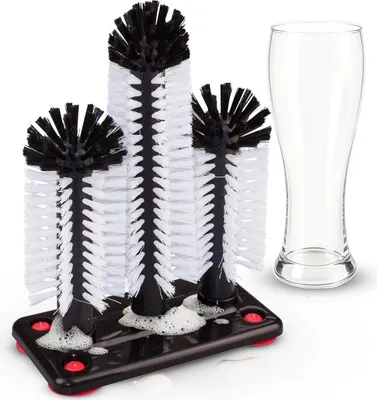 Produktbild von Novaliv Gläserspüler mit 3 Spülbürsten & Saugnapf, Glasspüler für Zuhause Bar Theke Gastronomie Party, Spül Bürste Spülbecken Gläserbürste Glasbürste Bier Soda Glas Gläser Reinigung