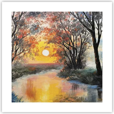 Produktbild von Poster - Poster ohne Rahmen - Fluss Sonne Bäume - 40x40 cm - Wand Bild - Wanddeko - Wandbilder - Kunstposter - Wandposter - Bilder - Kunstdruck - Wanddekoration - Wandbild - P2XAC40x40-4190
