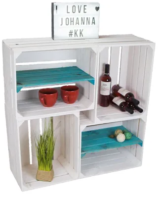 Produktbild von 4er set Obstkisten "Johanna"  weiß lasiert mix mit Längs türkis