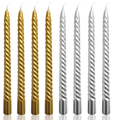 8er-Set Spitzkerzen, 25 cm, gold & silber, gedreht, tropffrei