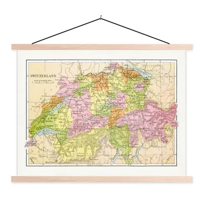 Produktbild von MuchoWow® Textilposter Detaillierte Karte der Schweiz 150x113 cm mit holzfarbenen Rahmen - Poster