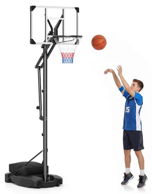 Immagine prodotto di Canestro da basket COSTWAY, sistema per basket regolabile in altezza da 215 a 260 cm, supporto per basket con pannello posteriore, base riempibile, ruote, sacco di sabbia e rete