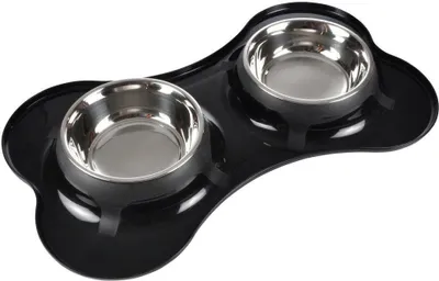 Obrázok produktu pre Dvojitá miska pre psov, nerezová oceľ, Ø 14 cm, čierna