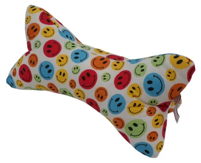 Produktbild von Bunter Smiley Leseknochen aus Baumwolle, ca. 35x17x17 cm, als Nackenstütze