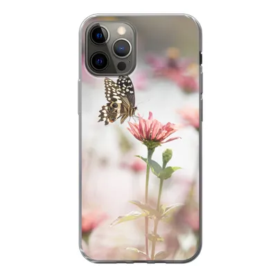 Produktbild von MuchoWow® Handyhülle Schutzhülle Hülle für iPhone 13 Pro Schmetterling - Blume - Rosa Silikon Softcase Handy Hülle - Handy-Tasche