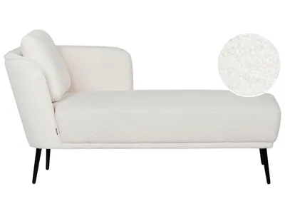 Produktbild von BELIANI Chaiselongue Linksseitig Cremeweiß Bouclé-Stoffbezug mit Armlehne Kissen Schwarzes Metallgestell Retro-Design Liegesofa Recamière Longchair